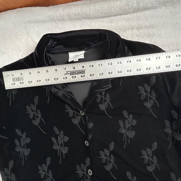 Hot Cotton By Marc Ware Womens Black Leaf Pattern Velvet Button-Up Shirt Large - Picture 4 of 6